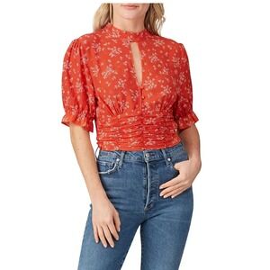 Auguste Orane Meave Mimi Crop Blouse Open Back Red 4 Floral Feminine Cottagecore